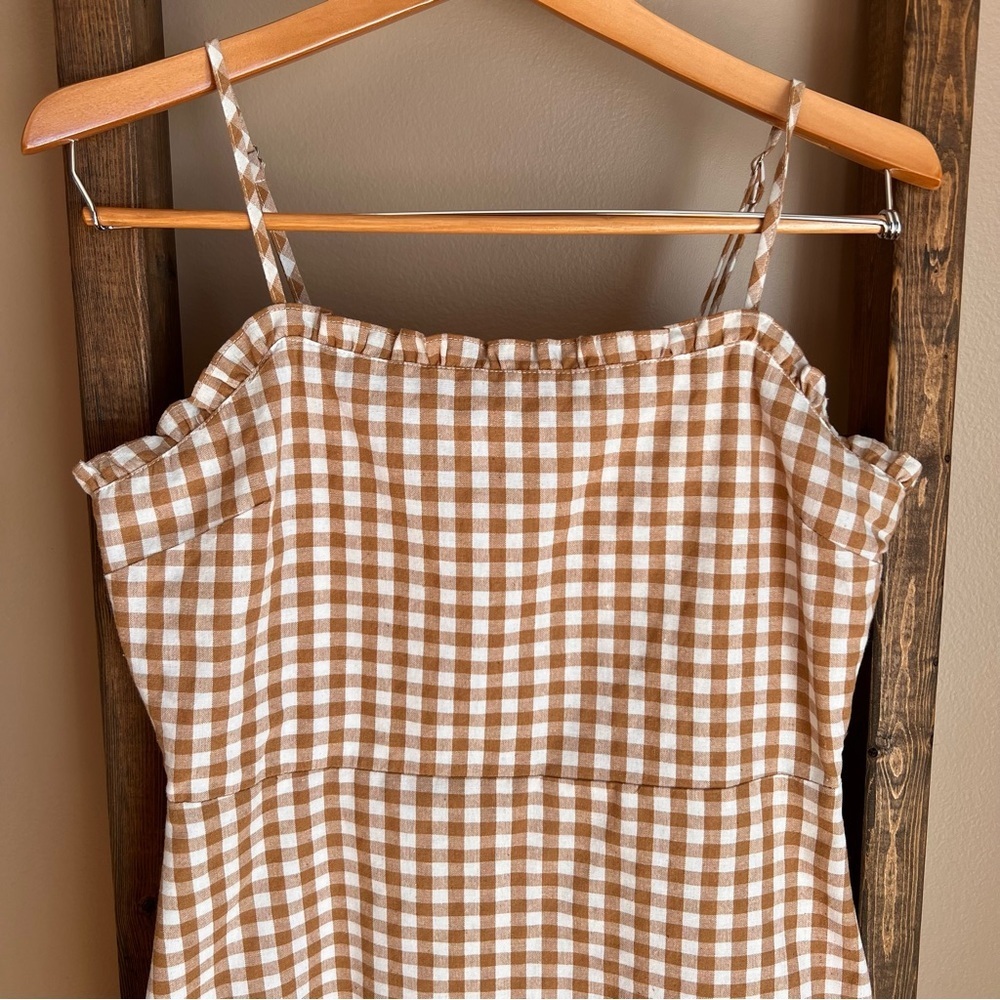 Cotton Candy LA Tan & White Gingham Spaghetti Strap Dress - Picture 3 of 8